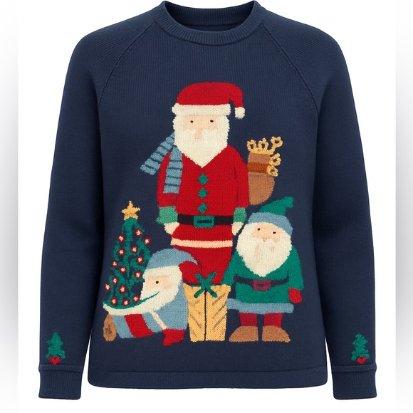 Northern Isles Sweaters - Northern Isles Santa & Elves Christmas Sweater Blue Knit XL